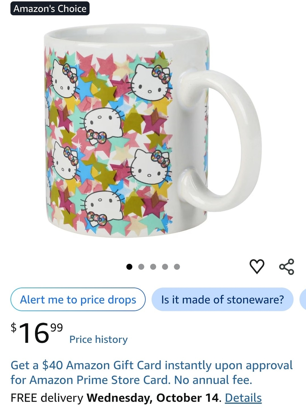Hello Kitty White Ceramic Mug with Multicolor Stars and Bows